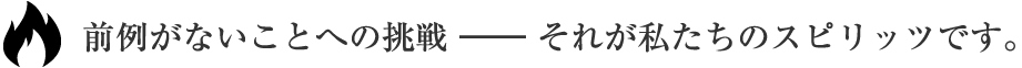 前例がないことへの挑戦― それが私たちのスピリッツです。